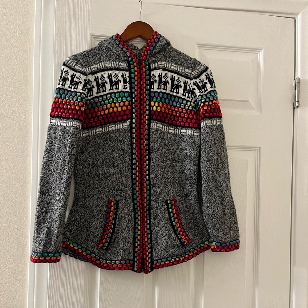 Vintage Handmade Cardigan, Wool Sweater, Colorful. In perfect condition.